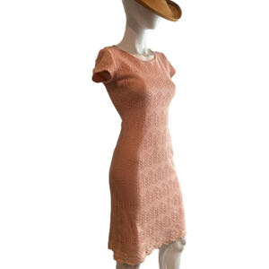 DE Collection~Peach Crochet Lace Midi Dress~Short Sleeve~Fully Lined~Size XS